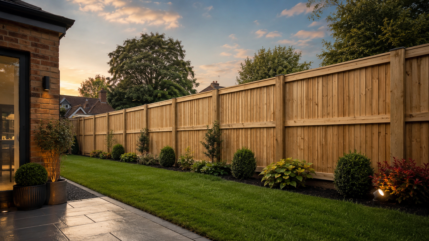 Modern garden with new timber fencing
